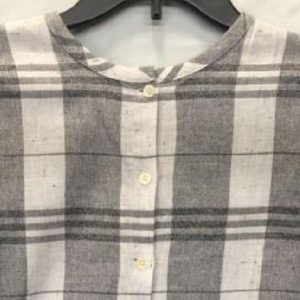 NWT Madwell Grey Plaid 100% Cotton Button Down Collarless - Picture 2 of 7